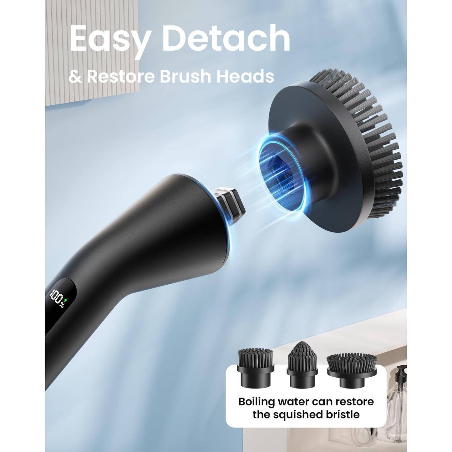 Electric Spin Scrubber with Extendable Handle and Seven Interchangeable Brushes for Tile Grout