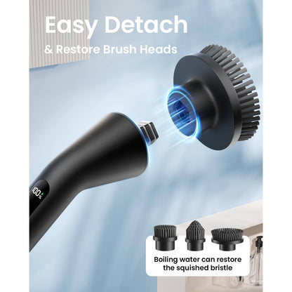 Electric Spin Scrubber with Extendable Handle and Seven Interchangeable Brushes for Tile Grout