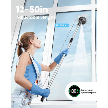 Electric Spin Scrubber with Extendable Handle and Seven Interchangeable Brushes for Tile Grout
