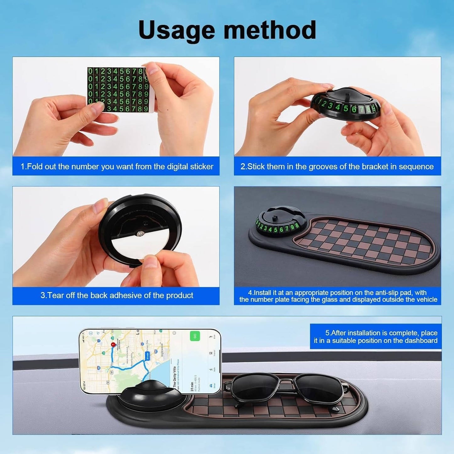 Dashboard Phone Mount with 360-Degree Rotation and Storage Compartments