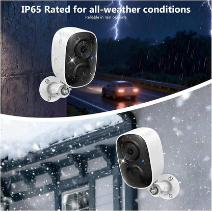 Solar Outdoor Security Camera 2 Pack with 2K HD and Motion Detection, Night Vision Siren