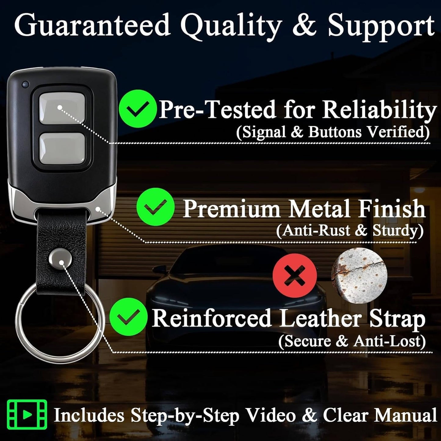 Garage Door Opener Remote with 150ft Range and Rolling Code Security, 2-Pack