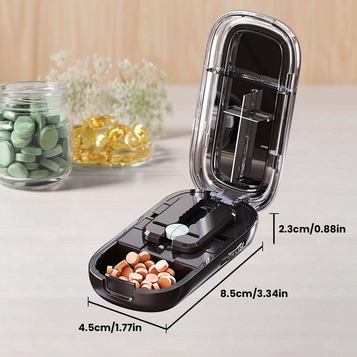 Pill Splitter with Stainless Steel Blade and Storage Compartment, Portable Design All Vera Mart