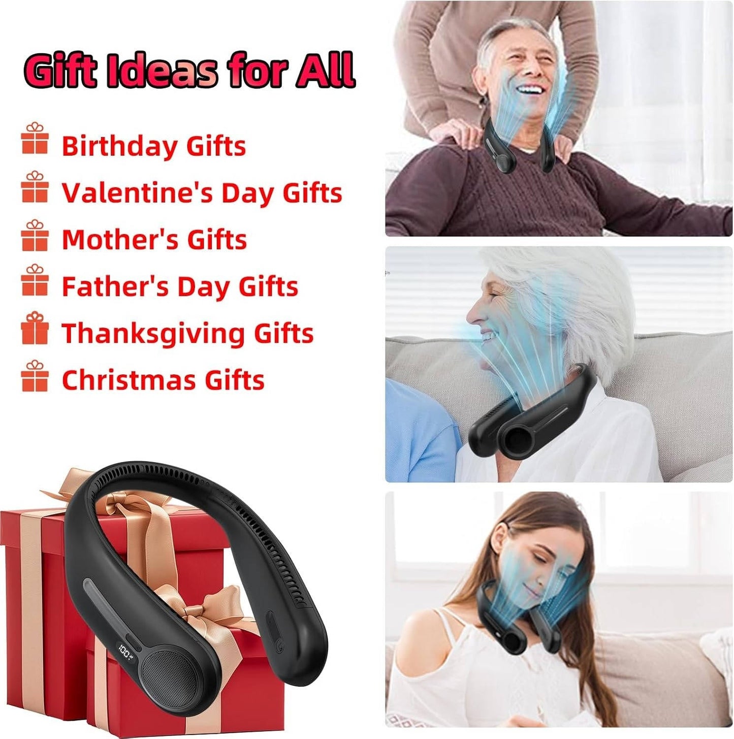 Bladeless Neck Fan with Dual Motor System and LED Display, 4-Speed Airflow