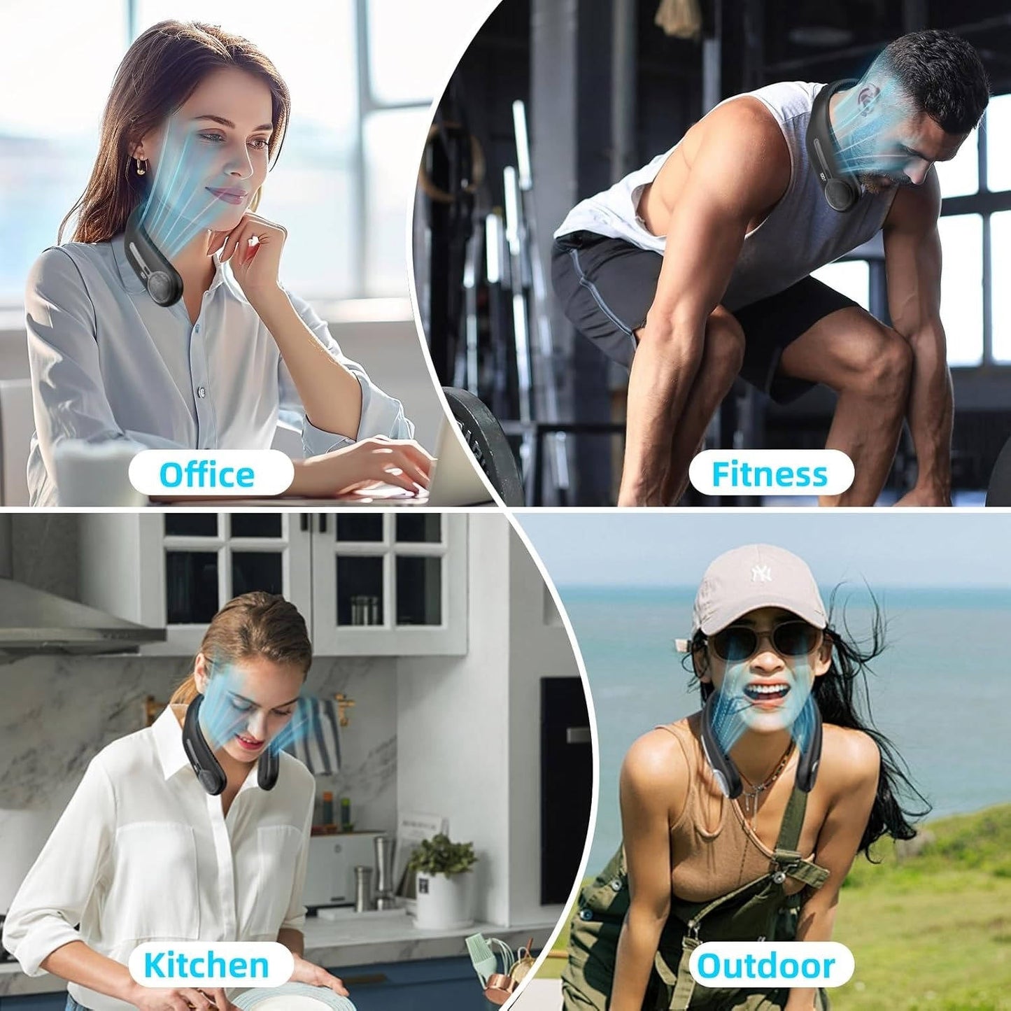 Bladeless Neck Fan with Dual Motor System and LED Display, 4-Speed Airflow