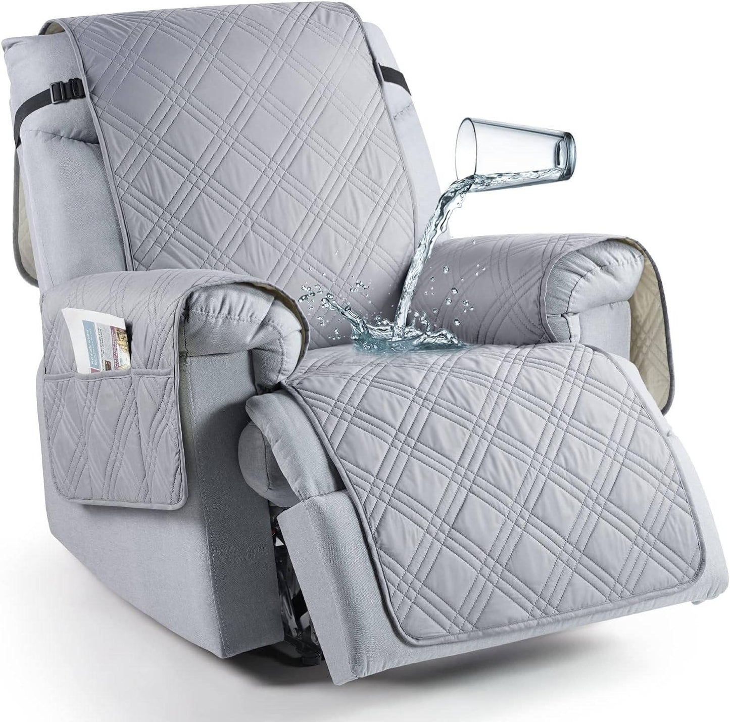 Recliner Chair Cover with Microfiber Top and Silicone Grip, Machine Washable