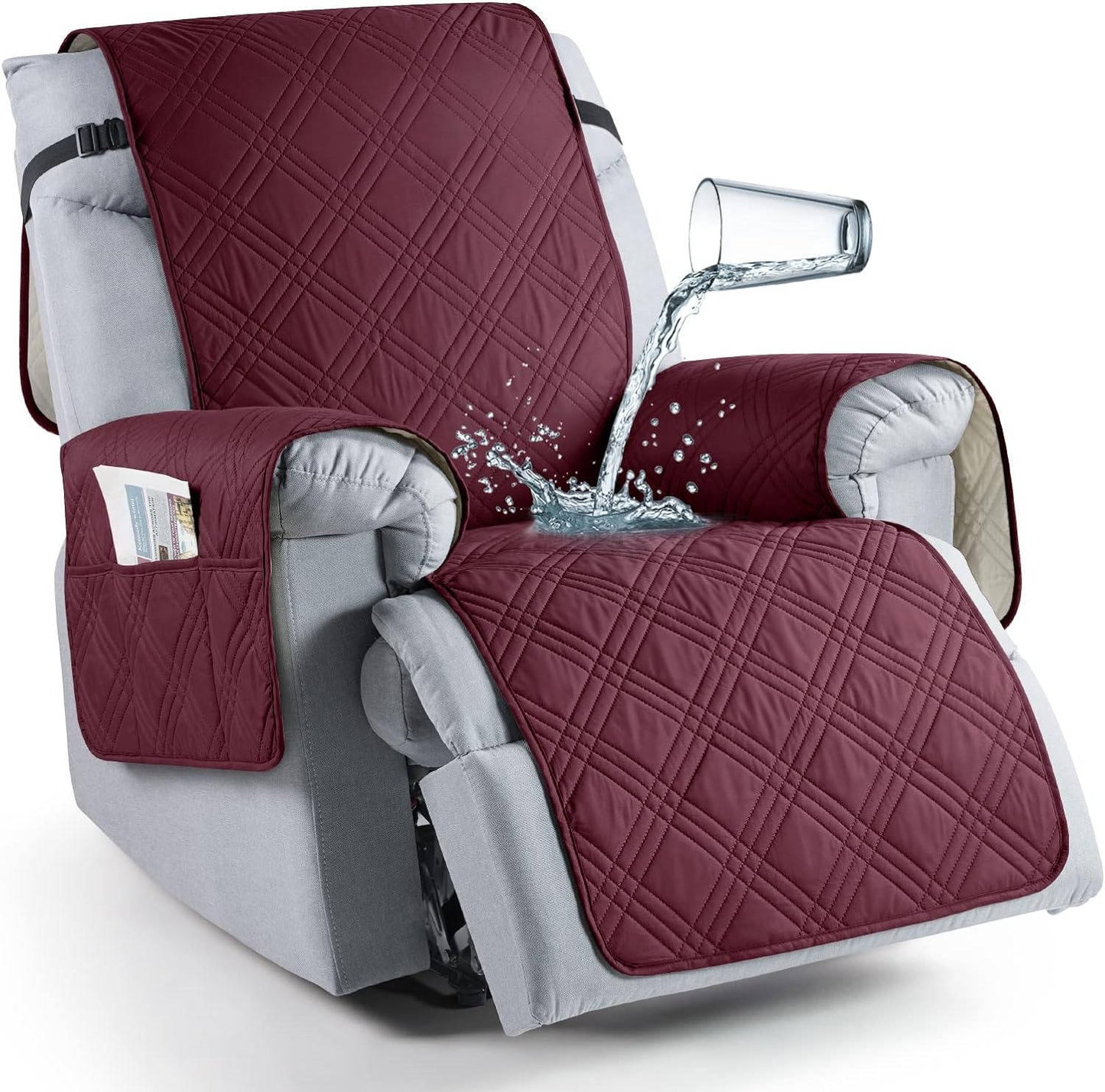 Recliner Chair Cover with Microfiber Top and Silicone Grip, Machine Washable