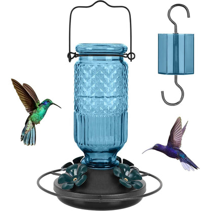 Glass Hummingbird Feeder with Bee Guard Ports and Ant Moat, 16 oz