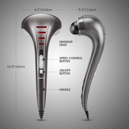Electric Percussion Massager with Dual Heads and Variable Speed, 3 Interchangeable Nodes