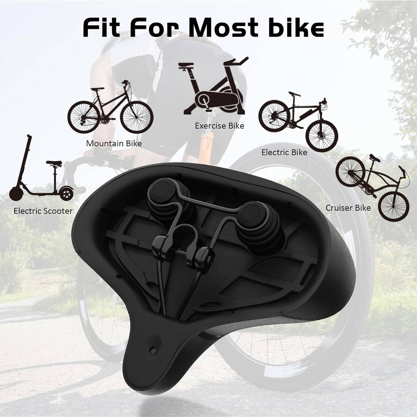 Oversized Bicycle Seat with Dual Spring Shock and Memory Foam, Universal Bike Compatibility