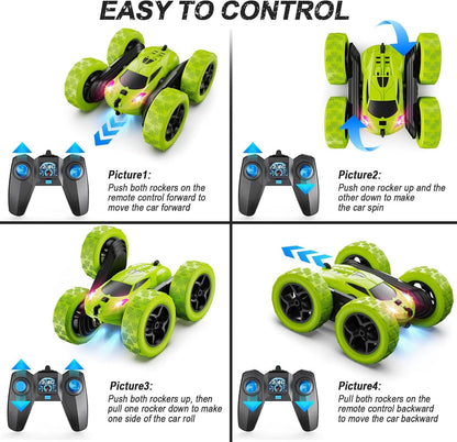 4WD RC Stunt Car with 9 Trick Moves and 90-Minute Battery, LED Headlights for Kids Age 6 Plus