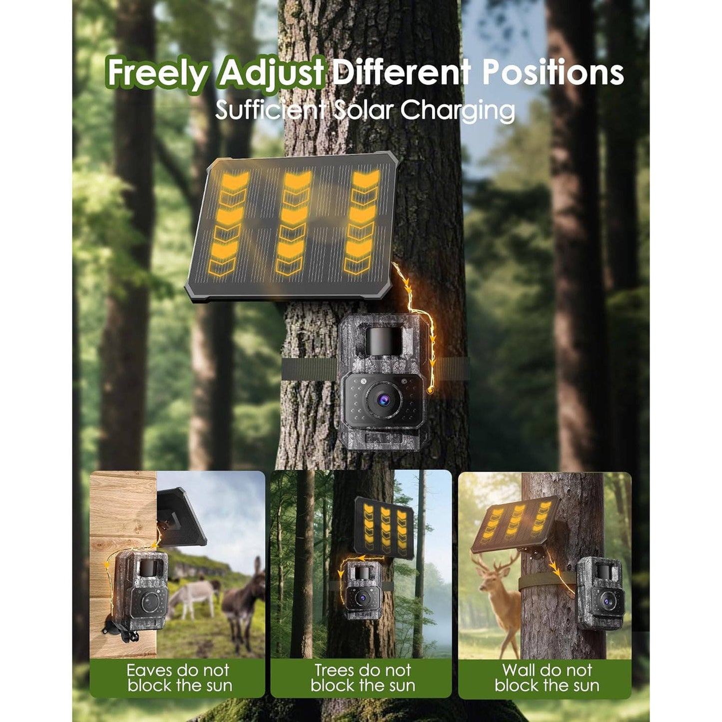 4K Wildlife Trail Camera with Solar Panel and Infrared Night Vision, App Control