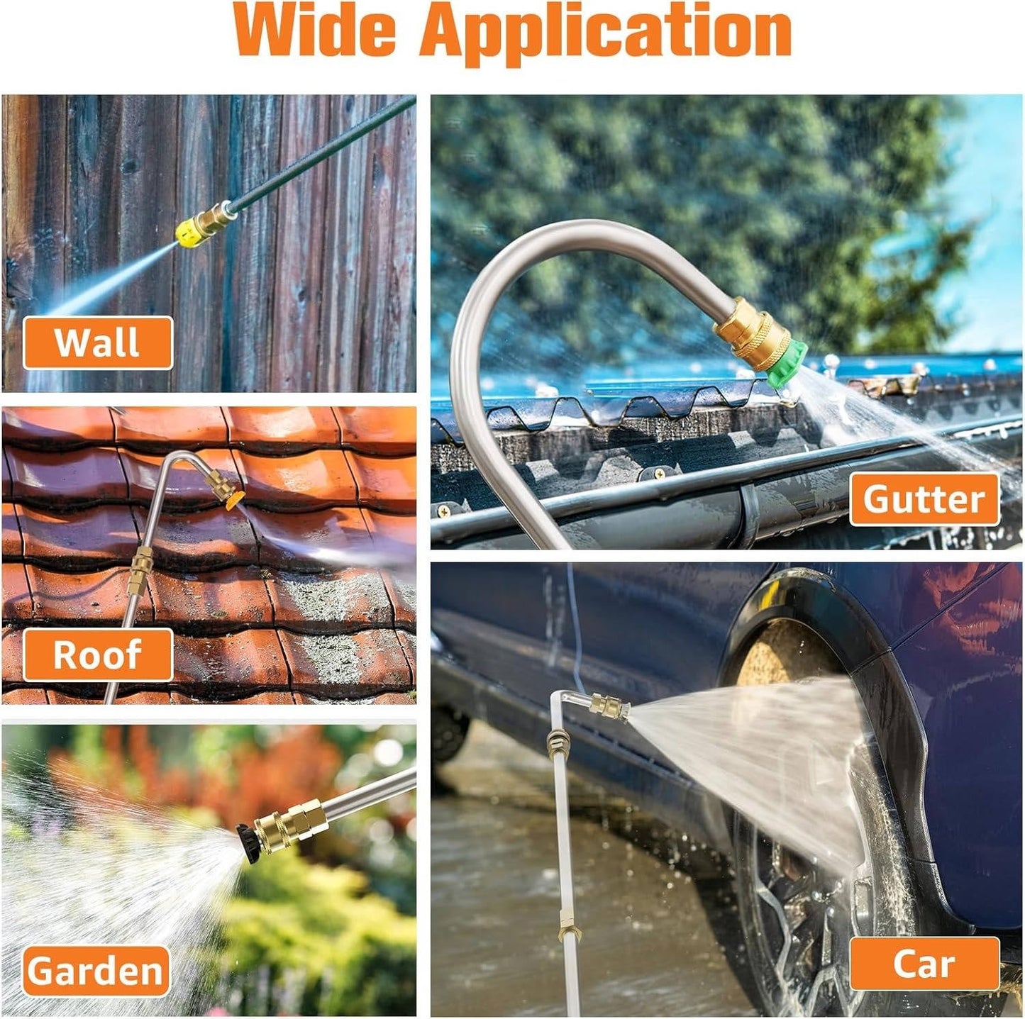 Telescoping Pressure Washer Wand with Dual Straight and Curved Sections and 6 Spray Nozzles