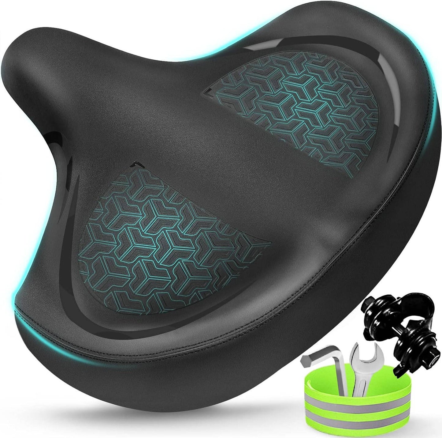 Oversized Bicycle Seat with Dual Spring Shock and Memory Foam, Universal Bike Compatibility