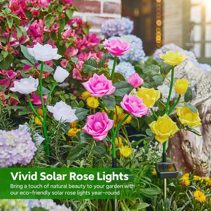Solar Rose Pathway Lights with 7-Color LED and Automatic Dusk Sensor, 15 Flowers