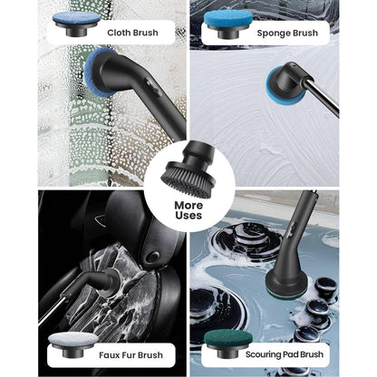 Electric Spin Scrubber with Extendable Handle and Seven Interchangeable Brushes for Tile Grout