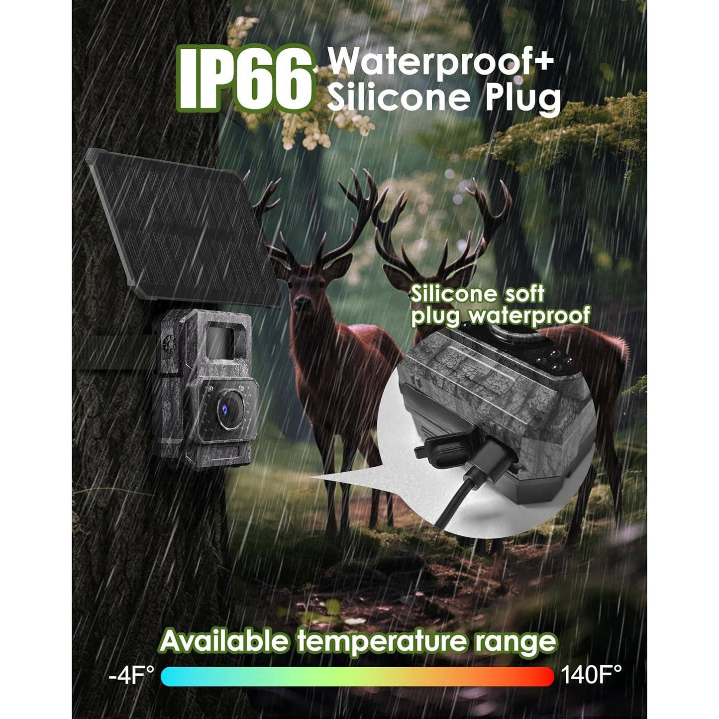 4K Wildlife Trail Camera with Solar Panel and Infrared Night Vision, App Control