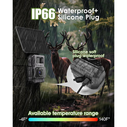 4K Wildlife Trail Camera with Solar Panel and Infrared Night Vision, App Control