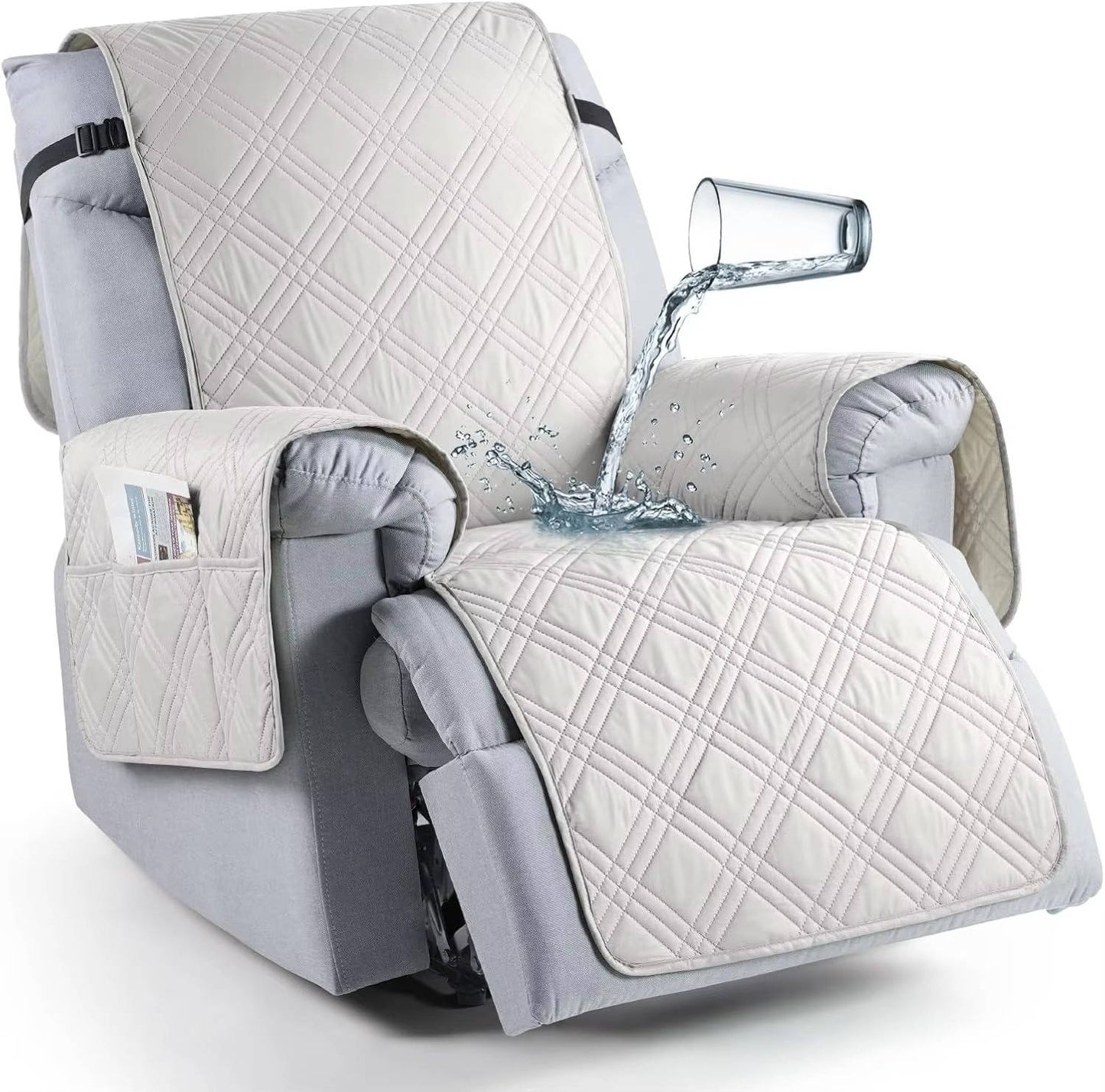 Recliner Chair Cover with Microfiber Top and Silicone Grip, Machine Washable