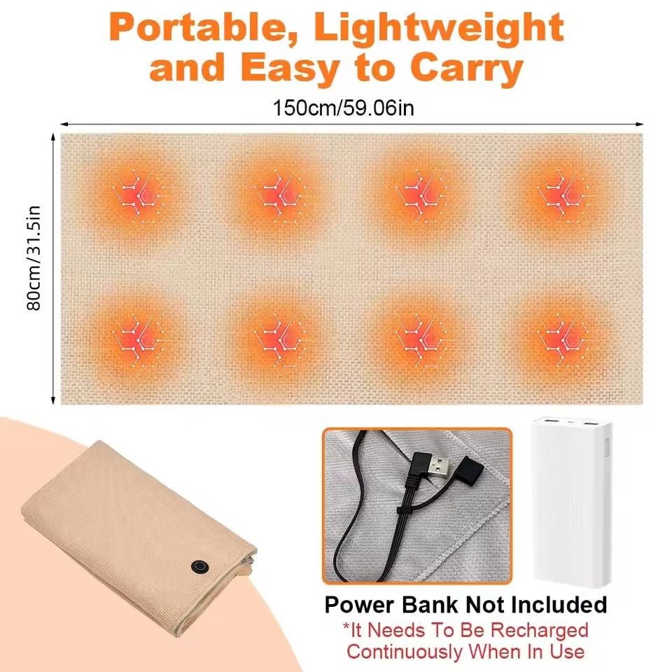 USB Heated Shawl Blanket with Three Heat Levels and Eight Heating Zones