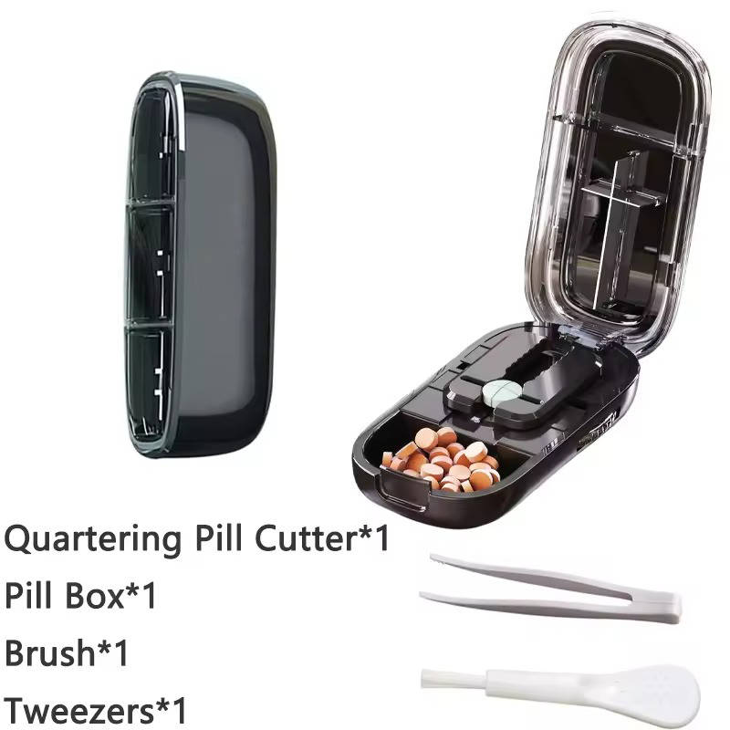 Pill Splitter with Stainless Steel Blade and Storage Compartment, Portable Design All Vera Mart