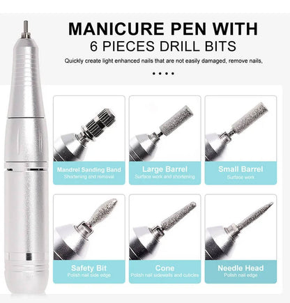 Electric Nail Drill with Six Metal Bits and LCD Speed Display, 45000 RPM