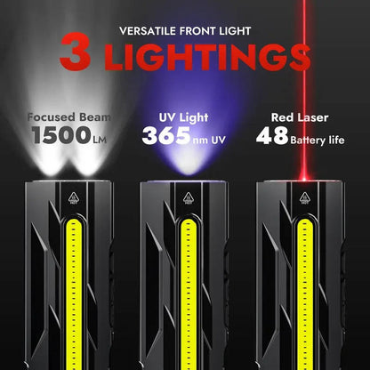 Rechargeable LED Flashlight with Magnetic Tail and UV Light, 1500 Lumens