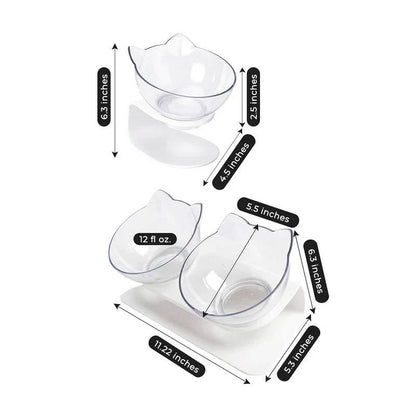 Elevated Cat Bowl with 15 Degree Tilt and Dual Transparent Dishes, Anti Slip Base