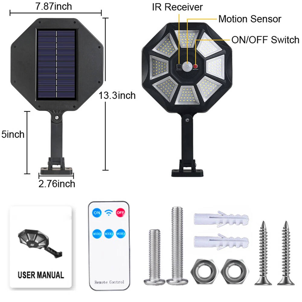 Outdoor Motion Sensor Flood Light with 168 LED and Dual Rotating Heads, Solar Powered