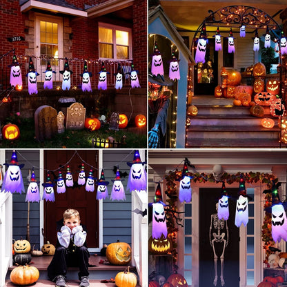 Multicolor Ghost String Lights with 5 Witch Hat Figures and 3 Flash Modes, 9.8 Feet