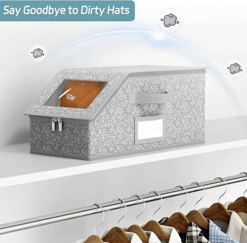 Hat Storage Boxes with Clear Windows and Metal Zipper, Holds 24 Caps Stackable