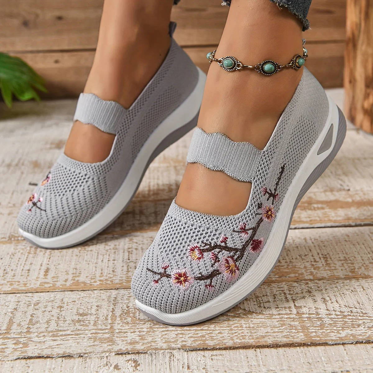 Women's Slip-On Sneaker with Breathable Mesh Upper and Elastic Instep Strap
