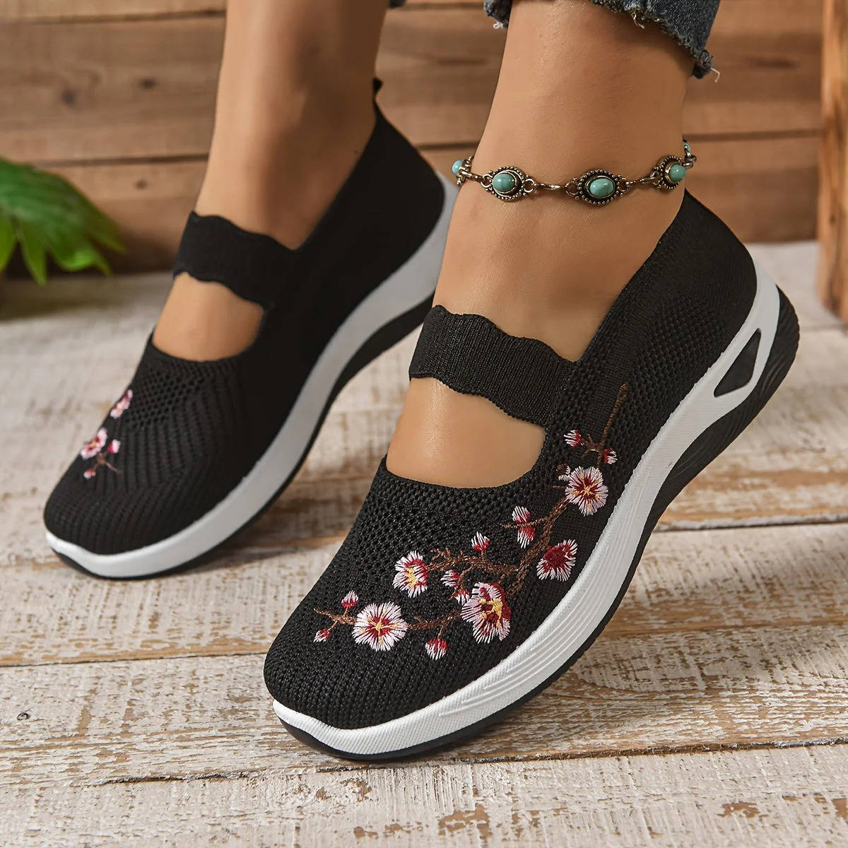 Women's Slip-On Sneaker with Breathable Mesh Upper and Elastic Instep Strap
