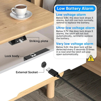 Fingerprint Cabinet Lock with USB Backup Key and 33ft Wireless Range, No Drill Installation