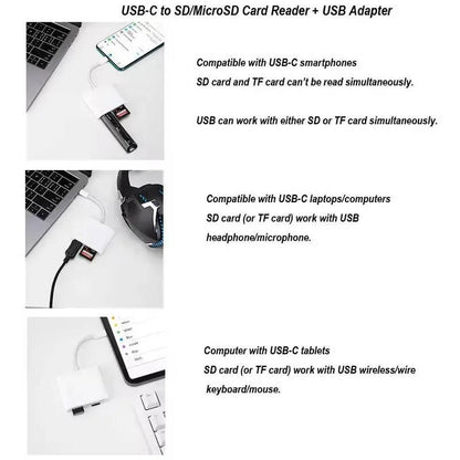 Dual Slot SD Card Reader with Lightning Connector and USB A Port for iPhone iPad