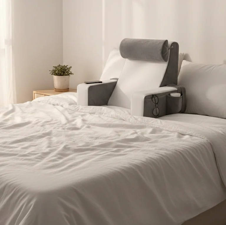 Bed Rest Pillow with Detachable Arms and Adjustable Neck Support, Dual Storage Pockets