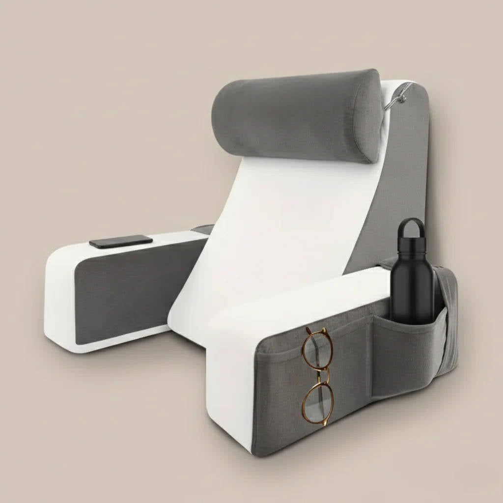 Bed Rest Pillow with Detachable Arms and Adjustable Neck Support, Dual Storage Pockets