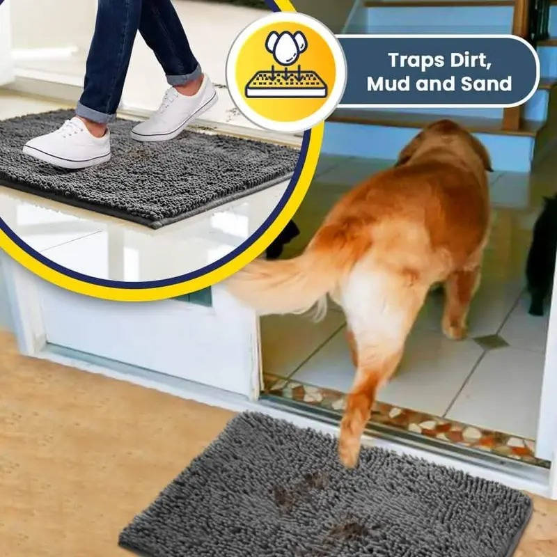 Microfiber Chenille Door Mat with TPE Anti-Slip Backing and Machine Washable Construction