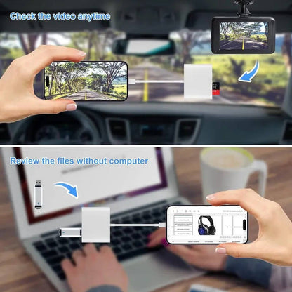 Dual Slot SD Card Reader with Lightning Connector and USB A Port for iPhone iPad