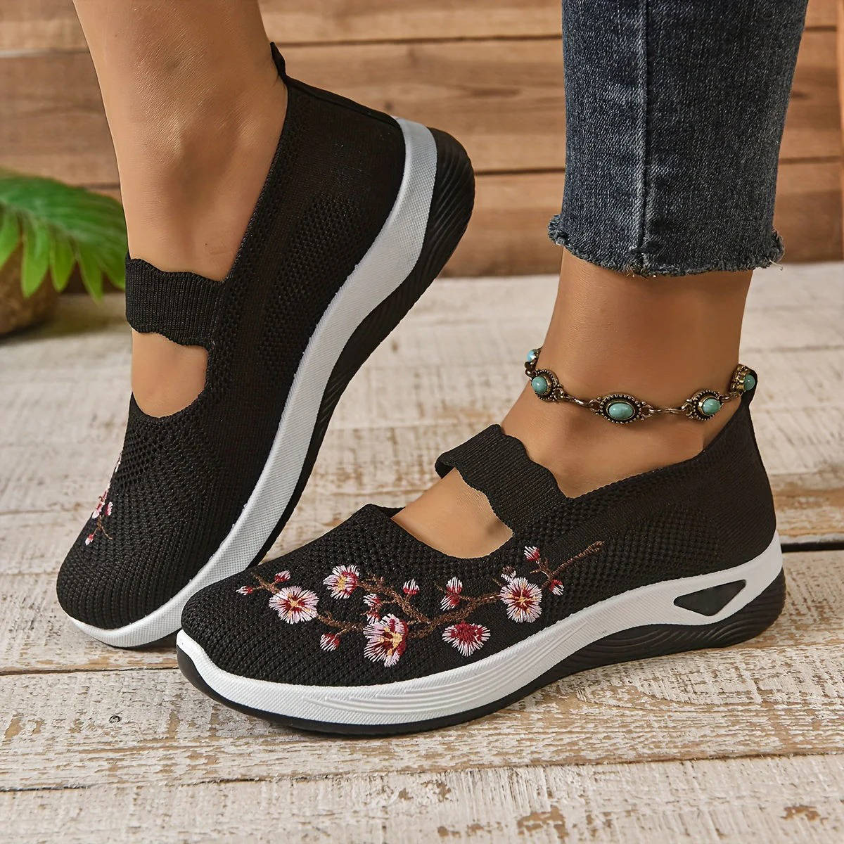 Women's Slip-On Sneaker with Breathable Mesh Upper and Elastic Instep Strap
