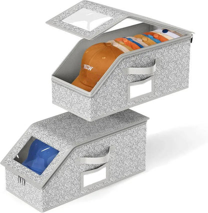 Hat Storage Boxes with Clear Windows and Metal Zipper, Holds 24 Caps Stackable
