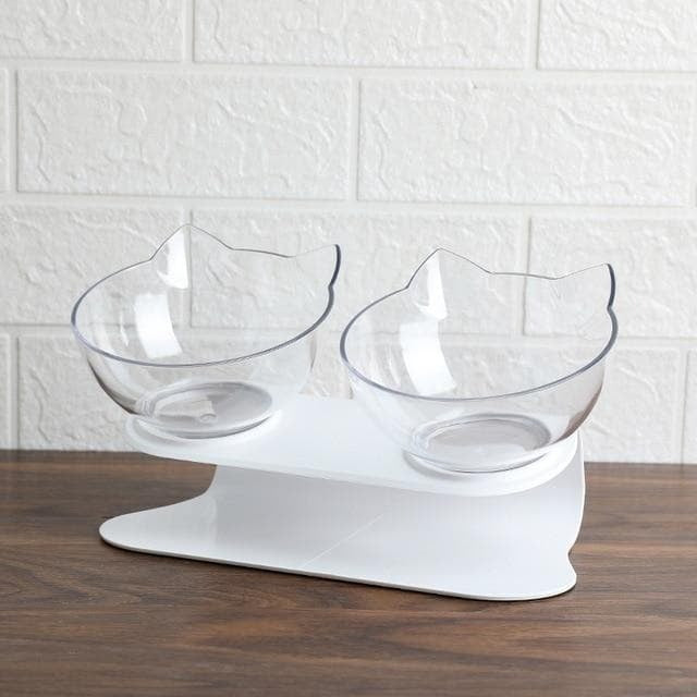 Elevated Cat Bowl with 15 Degree Tilt and Dual Transparent Dishes, Anti Slip Base