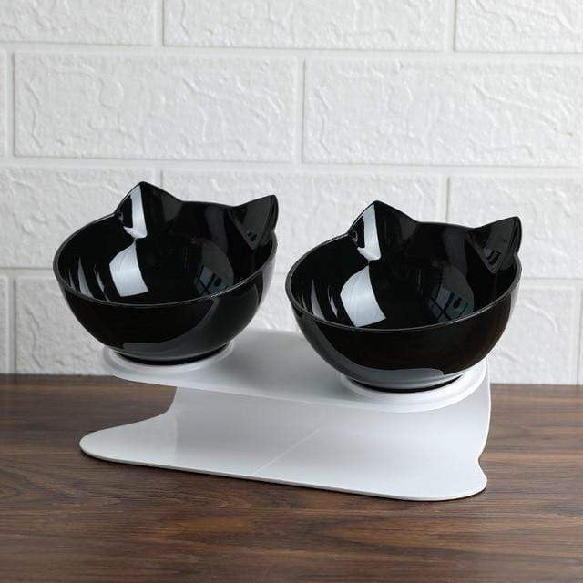 Elevated Cat Bowl with 15 Degree Tilt and Dual Transparent Dishes, Anti Slip Base