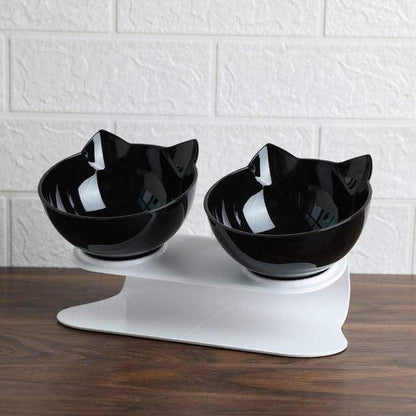 Elevated Cat Bowl with 15 Degree Tilt and Dual Transparent Dishes, Anti Slip Base