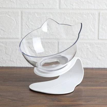 Elevated Cat Bowl with 15 Degree Tilt and Dual Transparent Dishes, Anti Slip Base