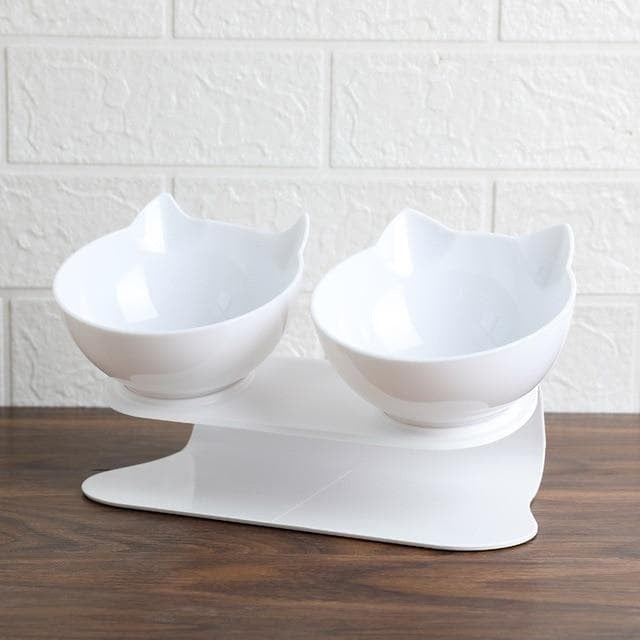 Elevated Cat Bowl with 15 Degree Tilt and Dual Transparent Dishes, Anti Slip Base