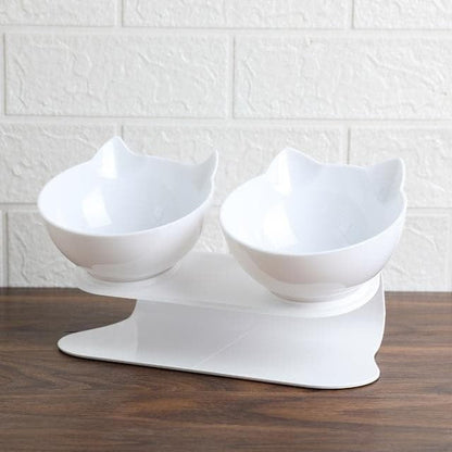 Elevated Cat Bowl with 15 Degree Tilt and Dual Transparent Dishes, Anti Slip Base