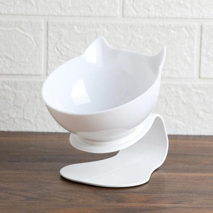 Elevated Cat Bowl with 15 Degree Tilt and Dual Transparent Dishes, Anti Slip Base