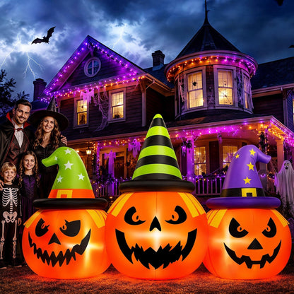 Yard Inflatable Pumpkin Decoration with White LED Lights and Built-in Air Blower, 6 Feet Wide