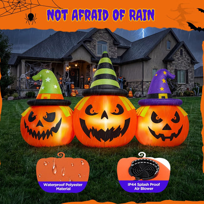 Yard Inflatable Pumpkin Decoration with White LED Lights and Built-in Air Blower, 6 Feet Wide